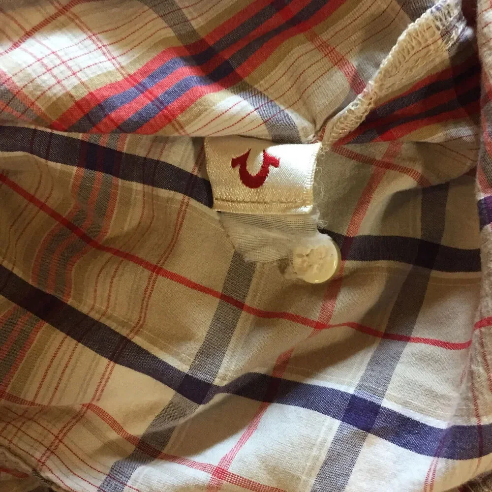 True Religion Shirt Mens XXLarge Plaid Multicolor Western Long Sleeve